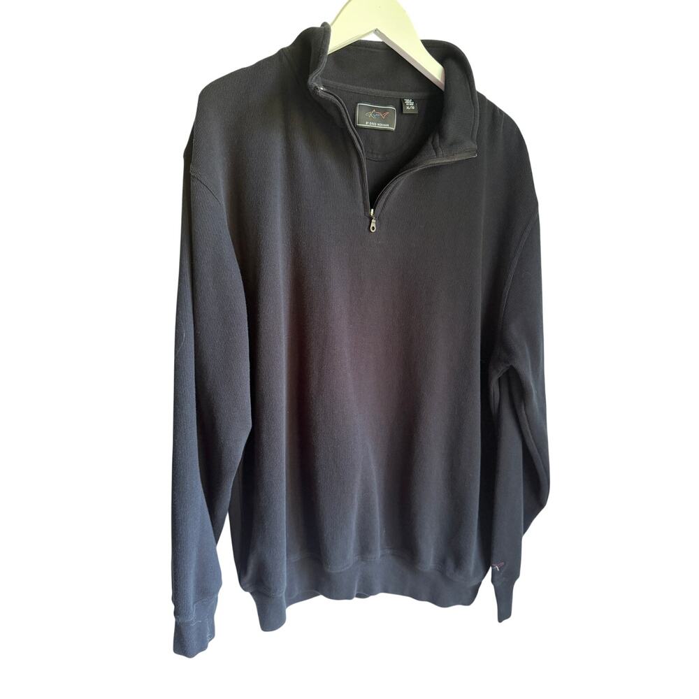 Greg Norman 1/4 Zip Pullover Men's XL Dark Navy 100% Cotton Golf Sweater Shark